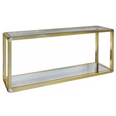 1970s French Two-Tiered Brass Console Table with Faceted Corners