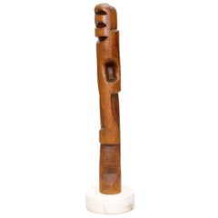 Modernist TOTEM Carved Wood and Marble Sculpture