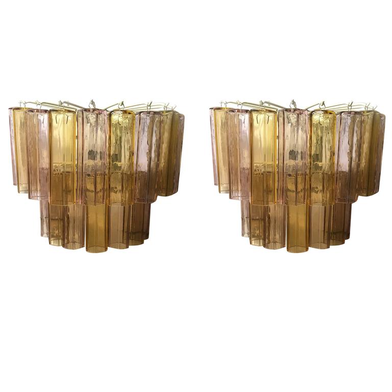 Pair of Vintage Hexa Murano Glass Wall Lights For Sale at 1stdibs