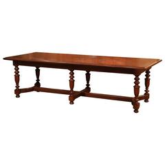 Large 19th Century, Six-Leg French Renaissance Chestnut and Oak Parquetry Table 4