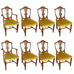 Antique Set of Eight Hand-Carved Mahogany Hepplewhite Style Shieldback Dining Chairs