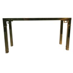 Elegant Italian Solid Brass Console Table with Greek Key Design