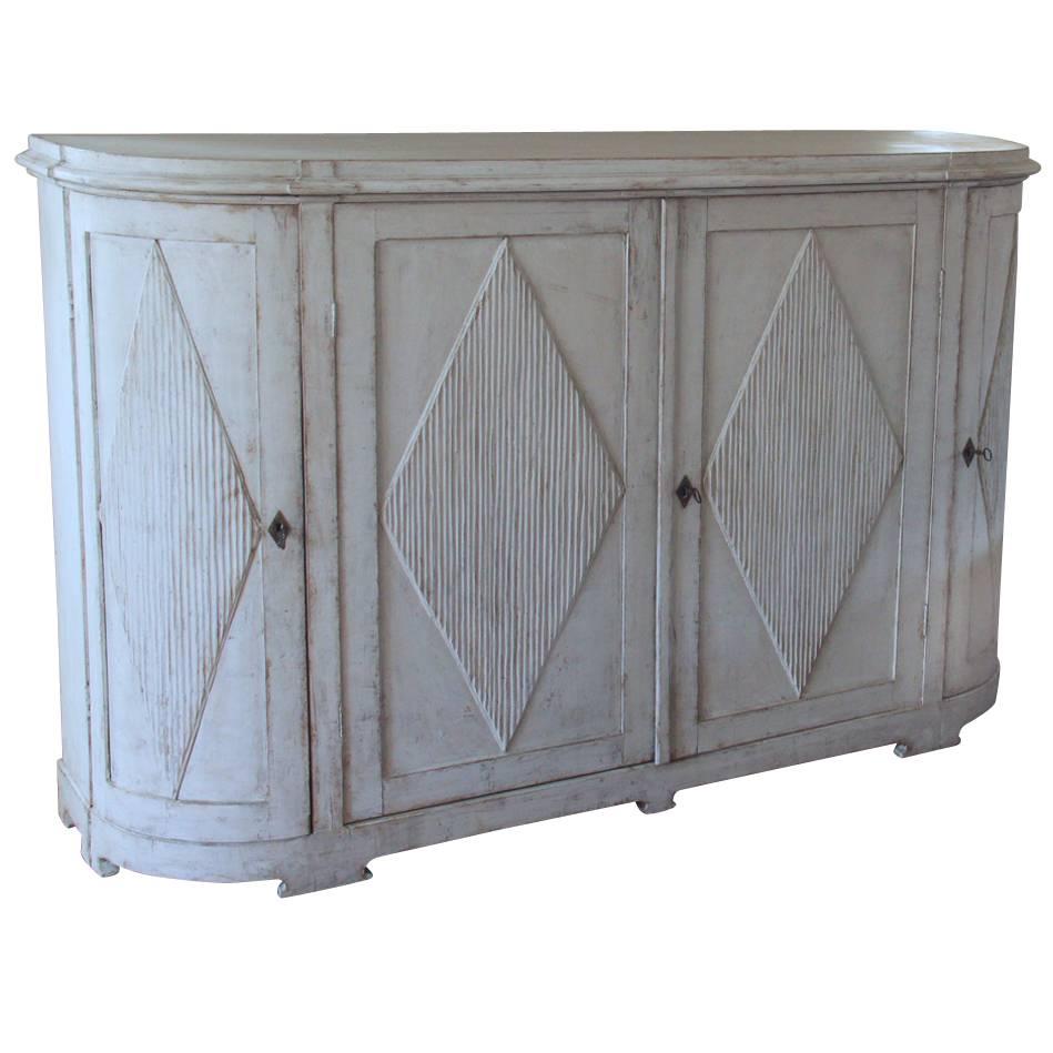 19th Century Swedish Gustavian Painted Sideboard Cabinet with Reeded Lozenges