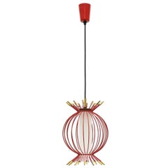 Red Sputnik Cage Pendant, circa 1960