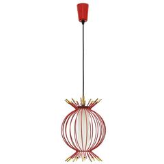 Whimsical Red Sputnik Cage Pendant, circa 1960 4