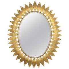 Huge Oval Spanish Gilt Iron Leafed Sunburst Mirror 9