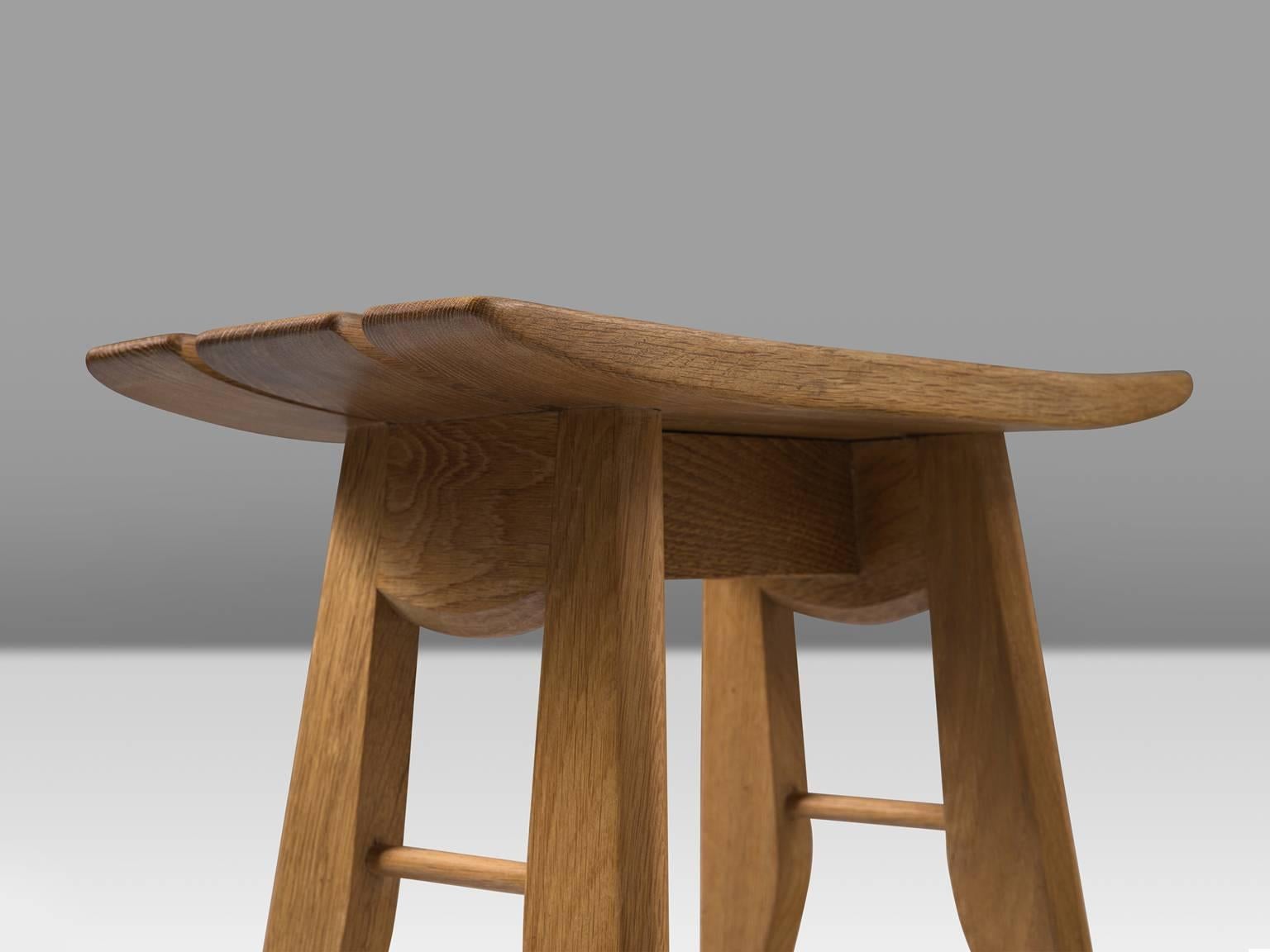 Guillerme et Chambron Set of Four Stools in Solid Oak In Excellent Condition In Waalwijk, NL