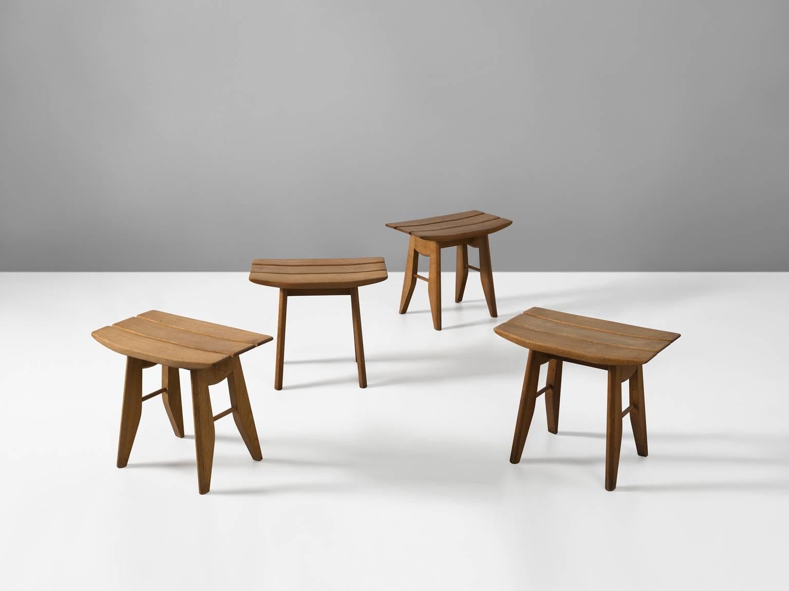 Mid-Century Modern Guillerme et Chambron Set of Four Stools in Solid Oak