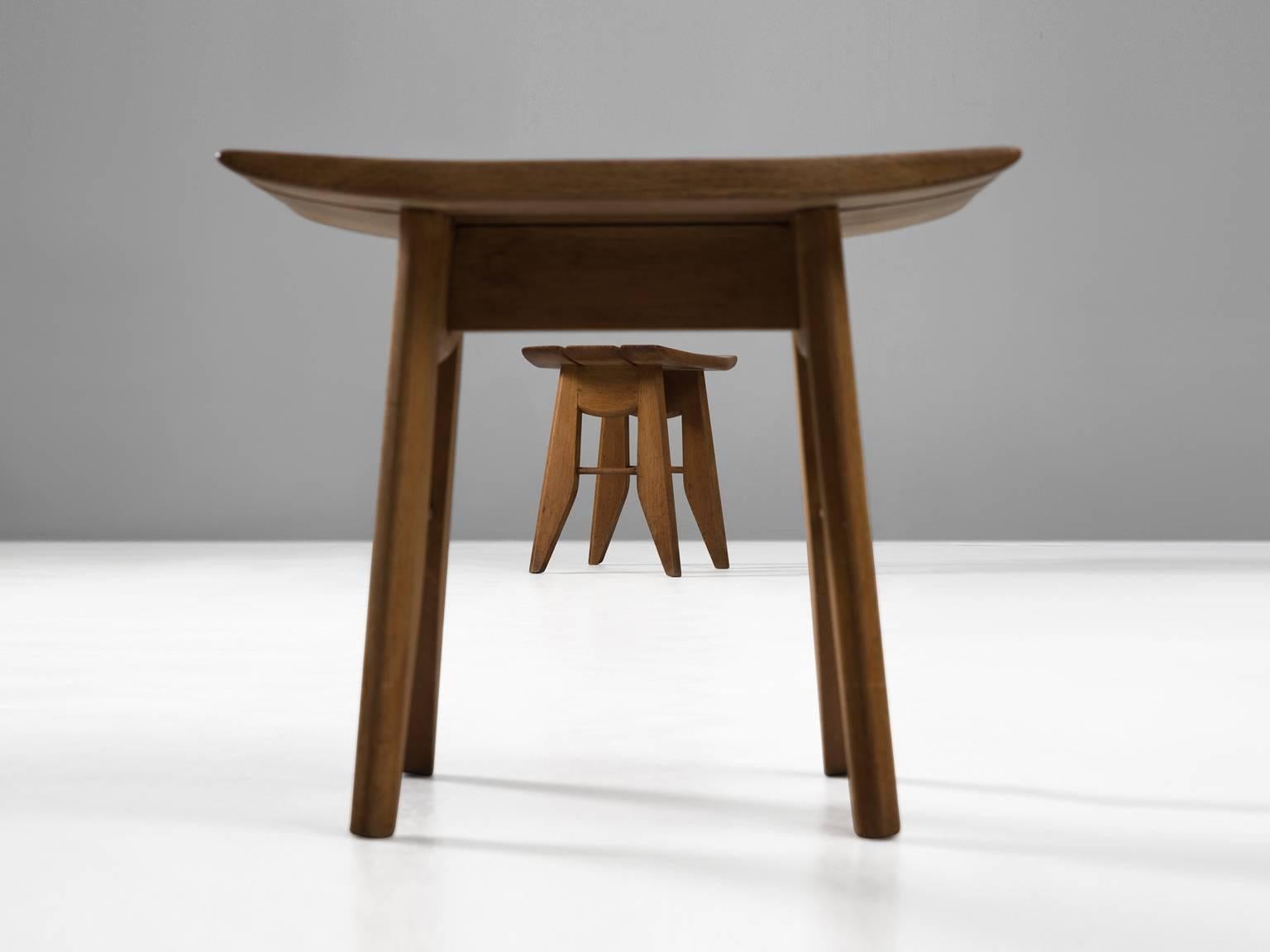 Mid-20th Century Guillerme et Chambron Set of Four Stools in Solid Oak
