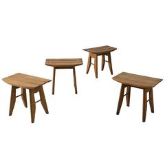 Guillerme et Chambron Set of Four Stools in Solid Oak