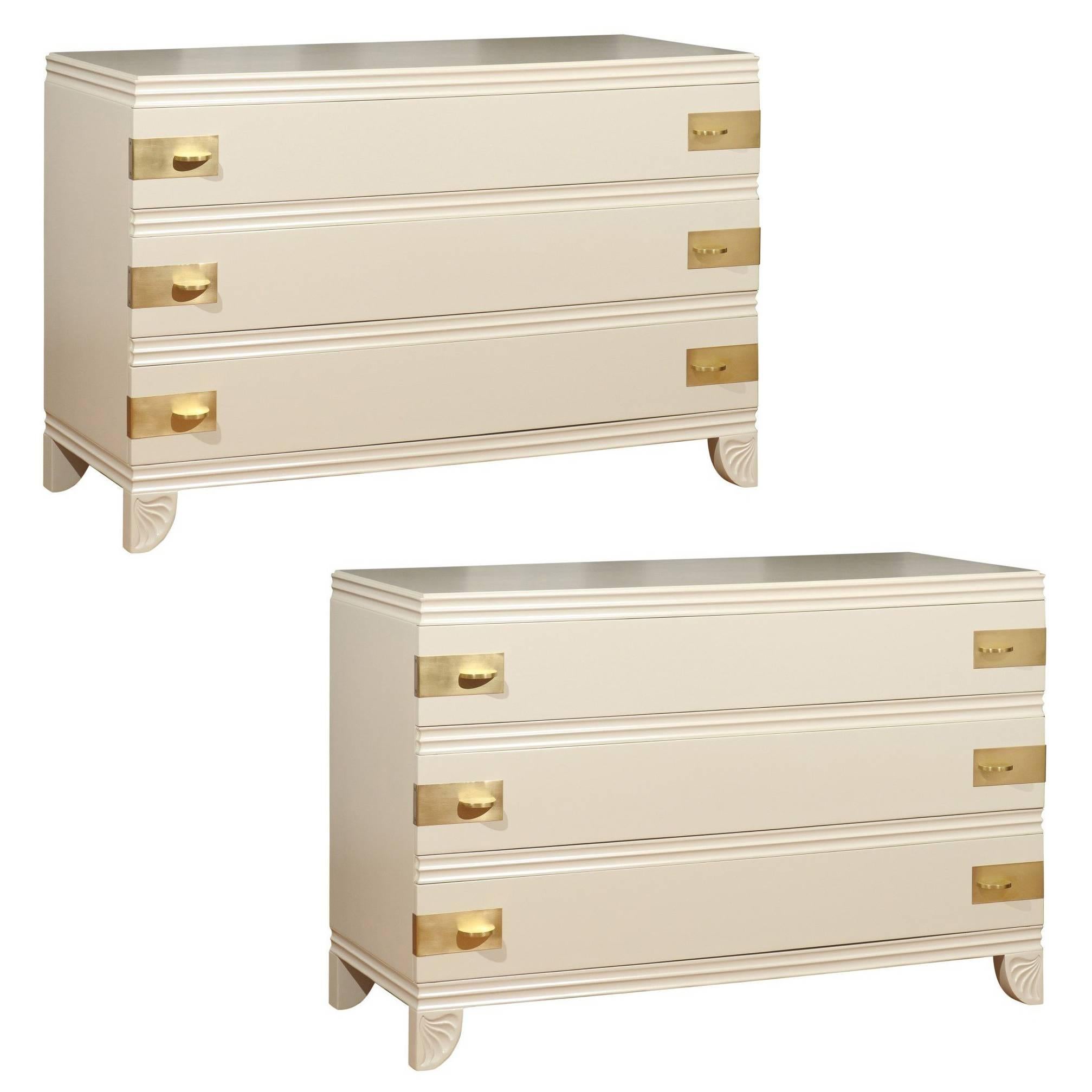 Gorgeous Restored Three-Drawer Chest by Widdicomb in Cream Lacquer