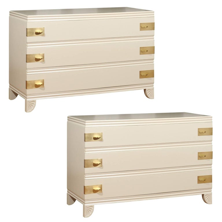 Restored ThreeDrawer Chest by in Cream Lacquer For