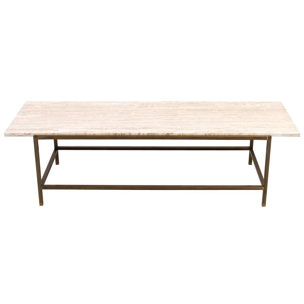 Brass and Travertine Table by Harvey Probber