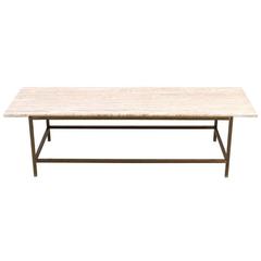 Brass and Travertine Table by Harvey Probber