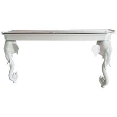 Elephant Wall Console Desk Table Gampel & Stoll Newly Lacquered White Fretwork
