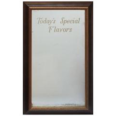 Antique 1900s Ice Cream Parlor Etched Mirror "Today's Special Flavors"