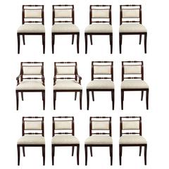Set of 12 Regency Style Cream Upholstered Mahogany Dining Chairs