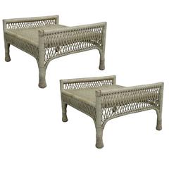 Pair French Mid-Century Modern Wicker Stools, Benches or Ottoman 7