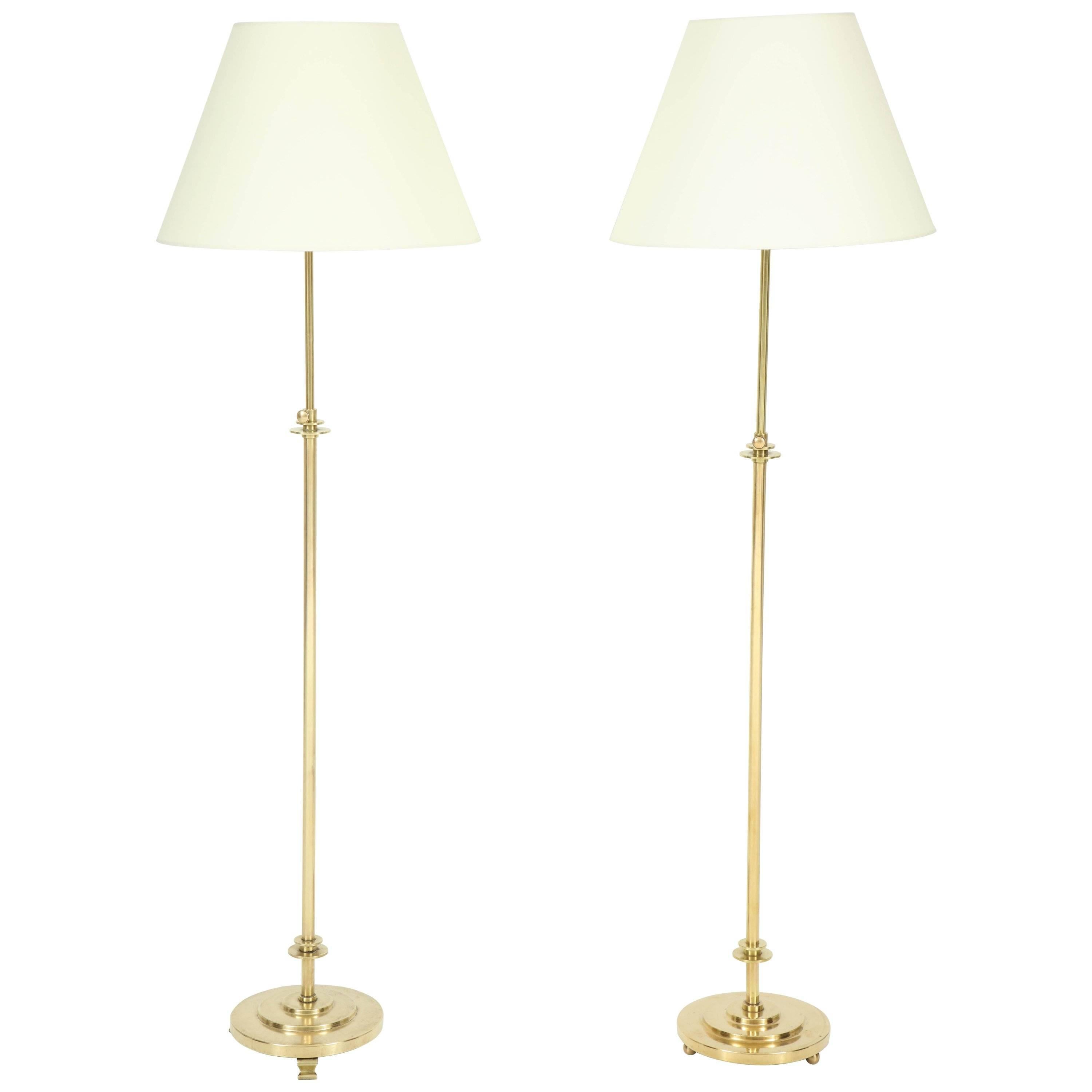 Near Pair of Danish Brass Floor Lamps, circa 1930s