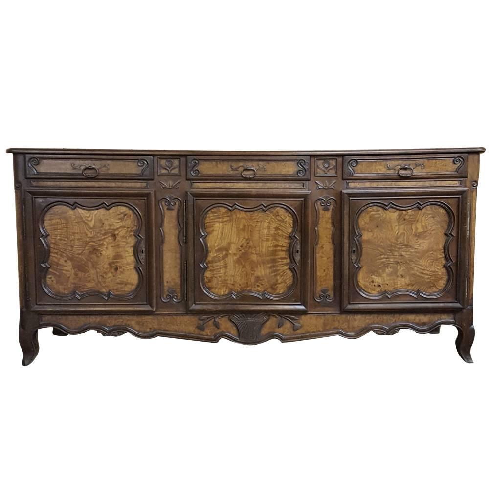 Country French Hand Carved Fruitwood Enfilade Bressan Buffet, Circa 1880