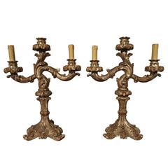 Pair of Antique Silverleaf Wooden Table Candleabras