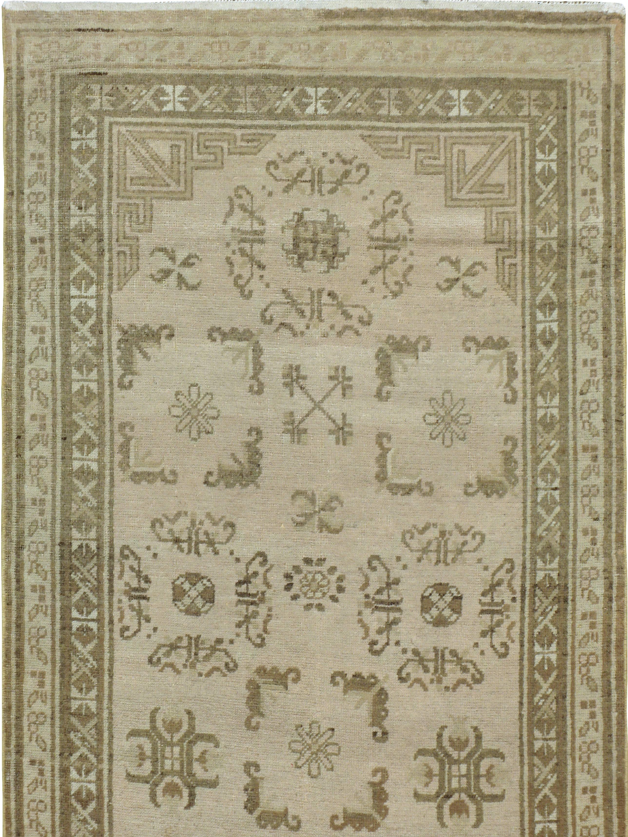 Hand-Knotted Antique East Turkestan Khotan Runner For Sale