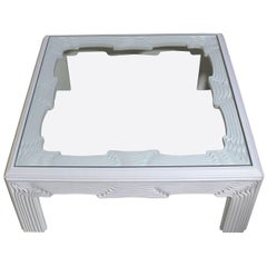 Square Modern "Wave" Pattern Carving White Lacquer Coffee Table