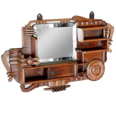 Art Deco Teak Wood Mirror