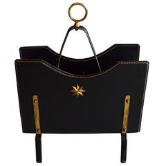 Jacques Adnet Leather and Brass Magazine Rack 7