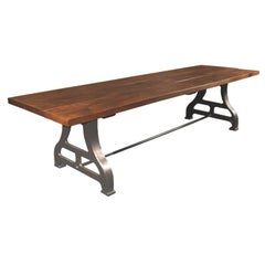 Industrial Plank Top Dining Table - Rough Sawn Pine Wood & Cast Iron Legs 