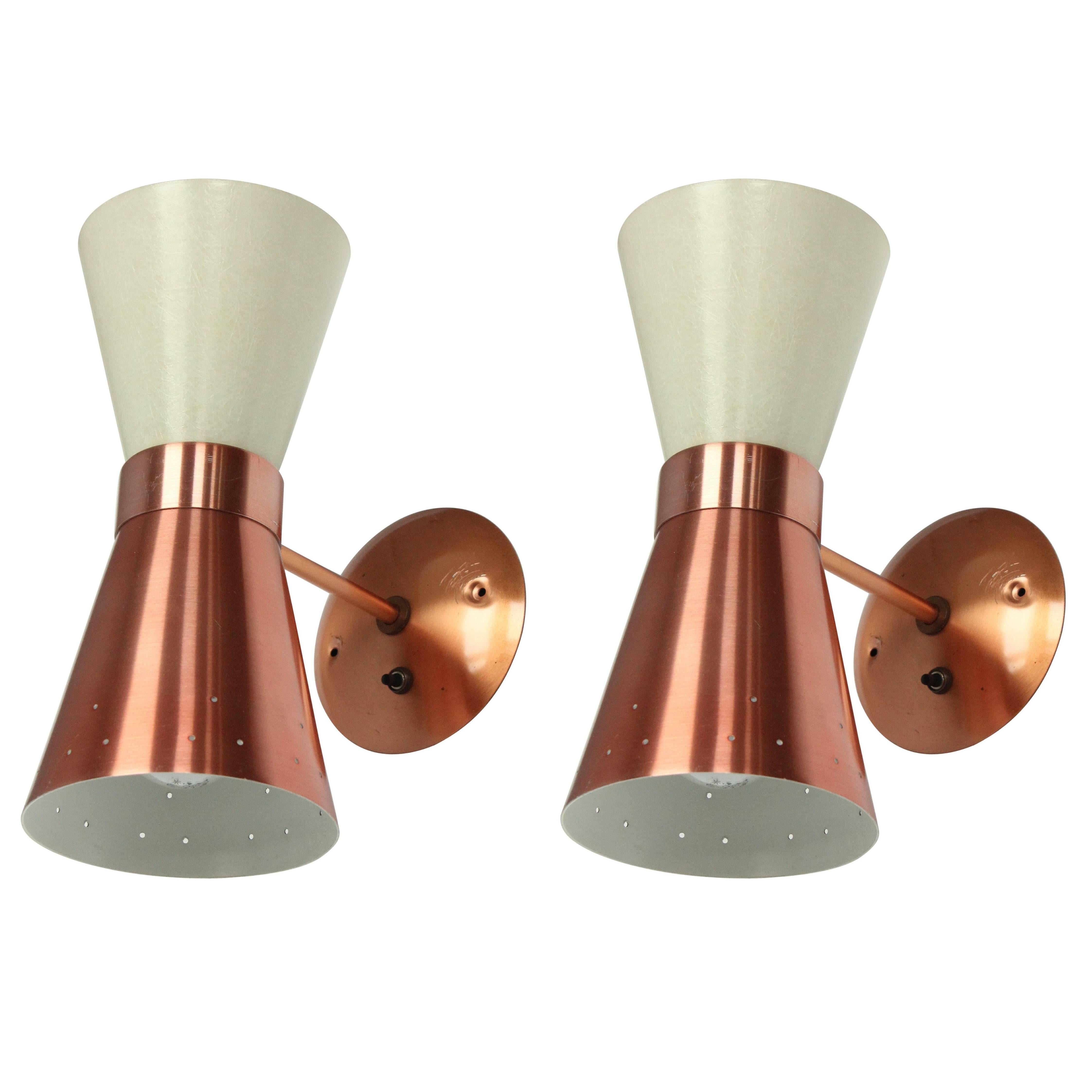 4 Pierced Wall Sconces in Copper Anodized Aluminiun 
Fiberglass, 1950s , USA