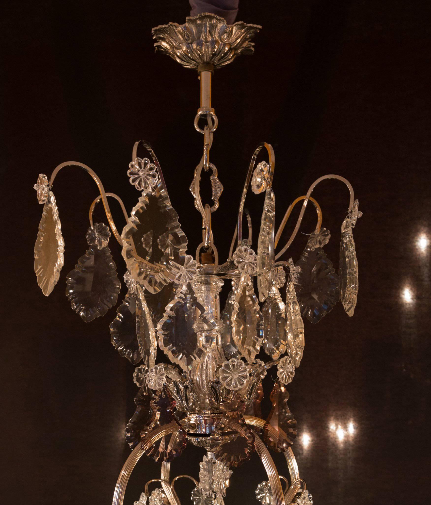 French Mid-20 Century, Louis XV Style, Silverplate and Boheme Crystal Chandelier 1