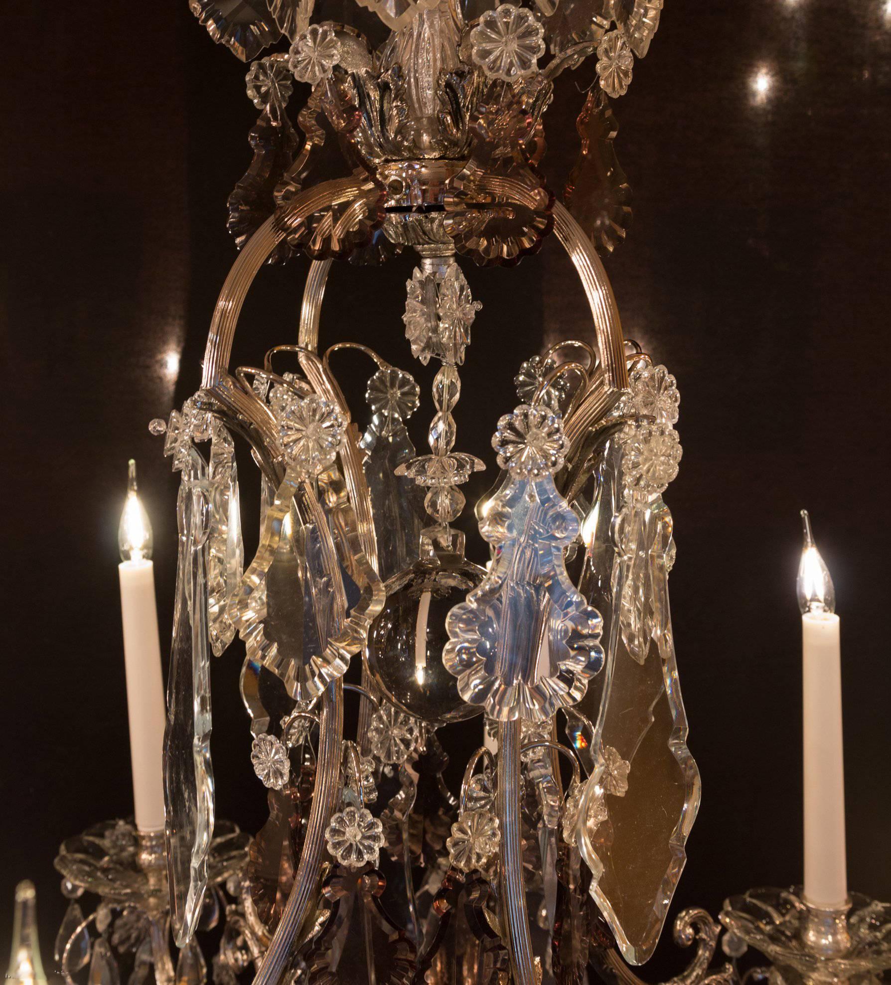 French Mid-20 Century, Louis XV Style, Silverplate and Boheme Crystal Chandelier 2