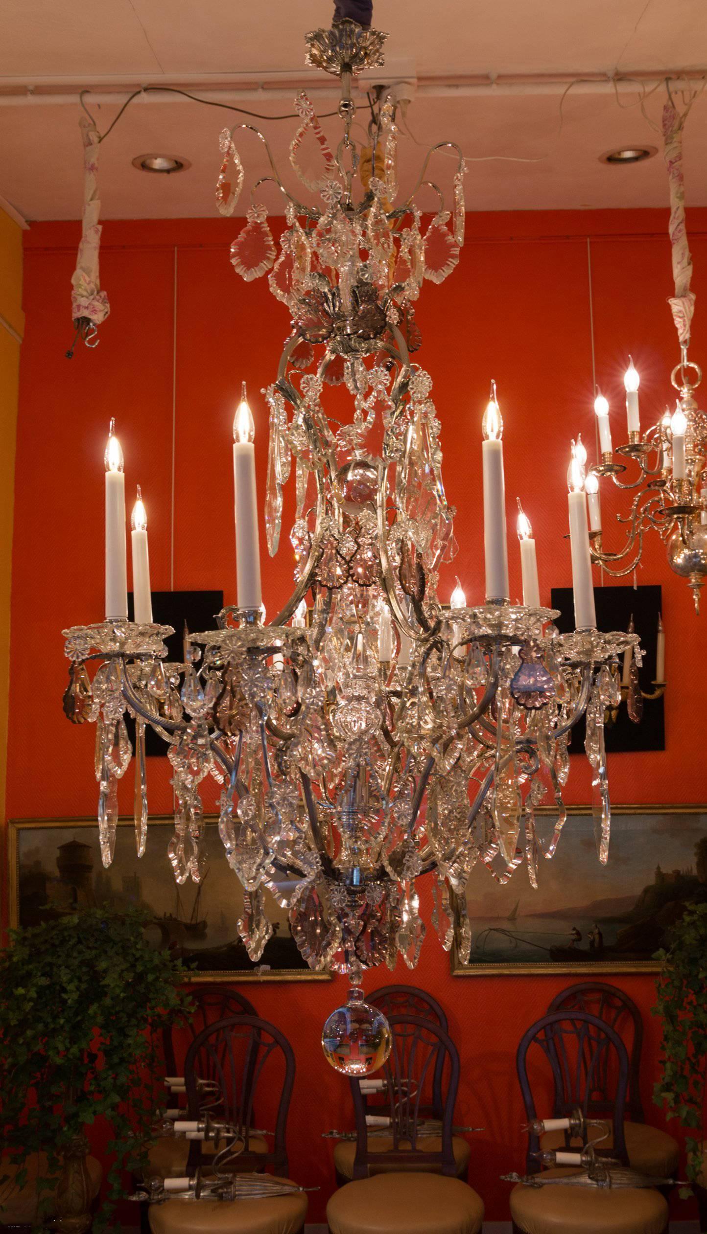 French Mid-20 Century, Louis XV Style, Silverplate and Boheme Crystal Chandelier 3