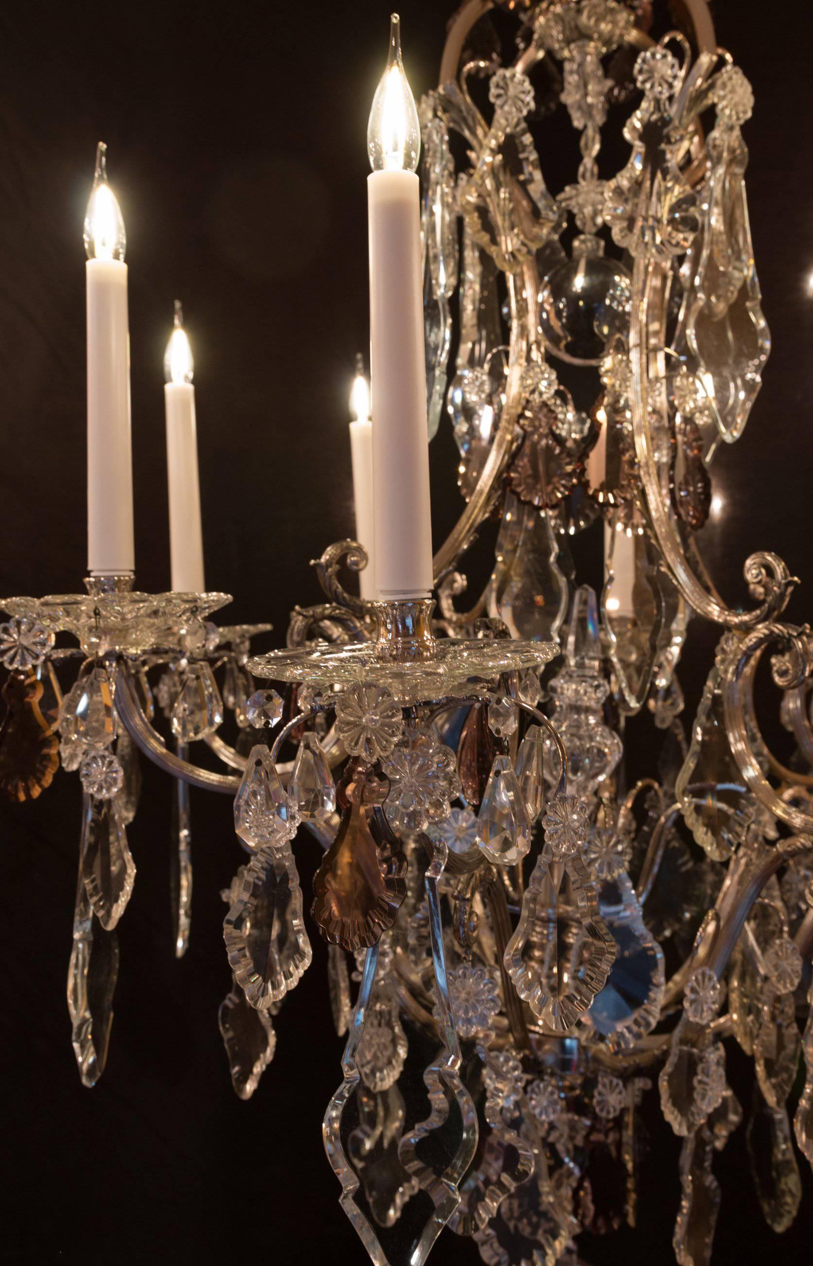 French Mid-20 Century, Louis XV Style, Silverplate and Boheme Crystal Chandelier In Excellent Condition In Saint Ouen, FR