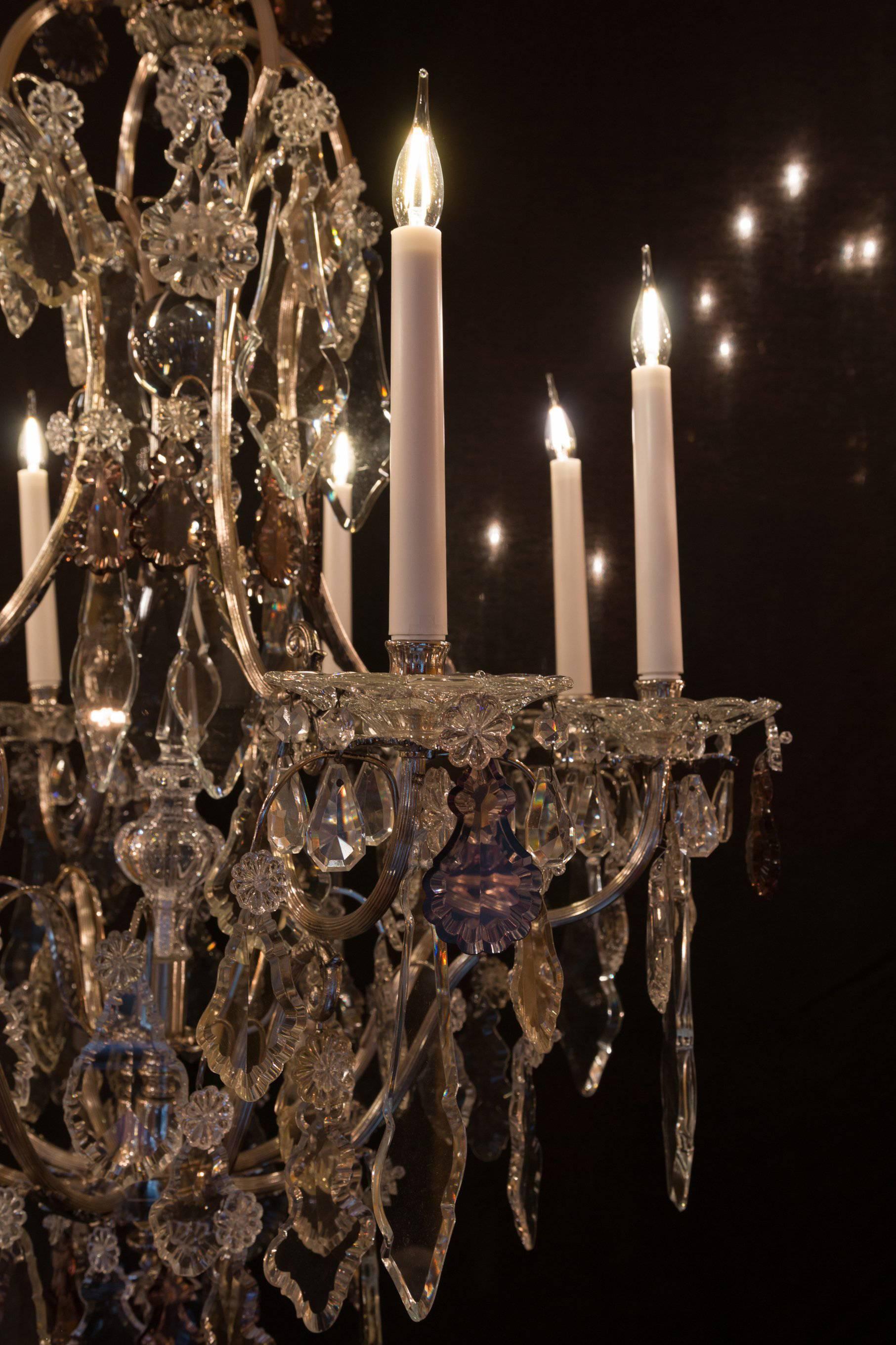 Silver Plate French Mid-20 Century, Louis XV Style, Silverplate and Boheme Crystal Chandelier
