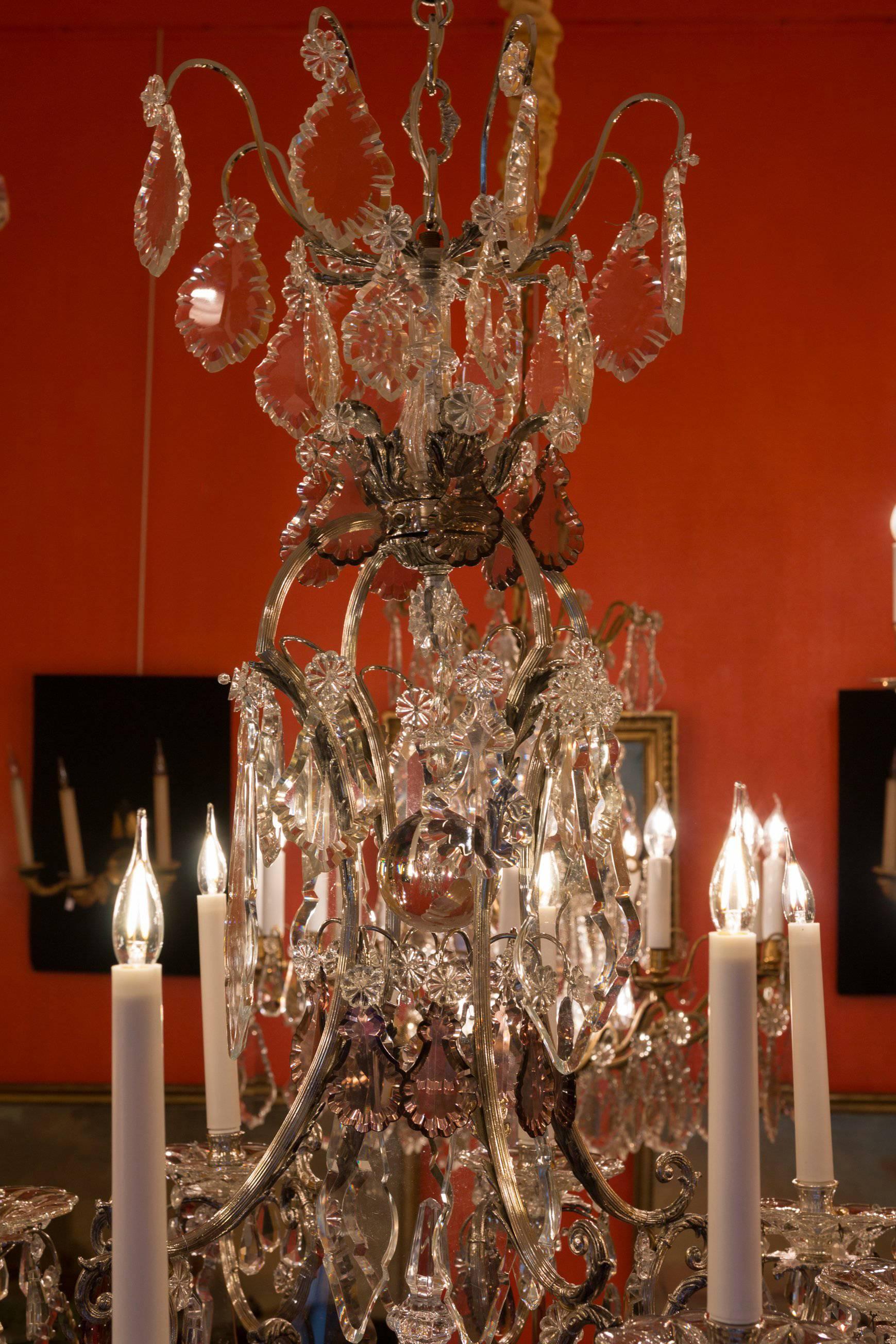 French Mid-20 Century, Louis XV Style, Silverplate and Boheme Crystal Chandelier 5