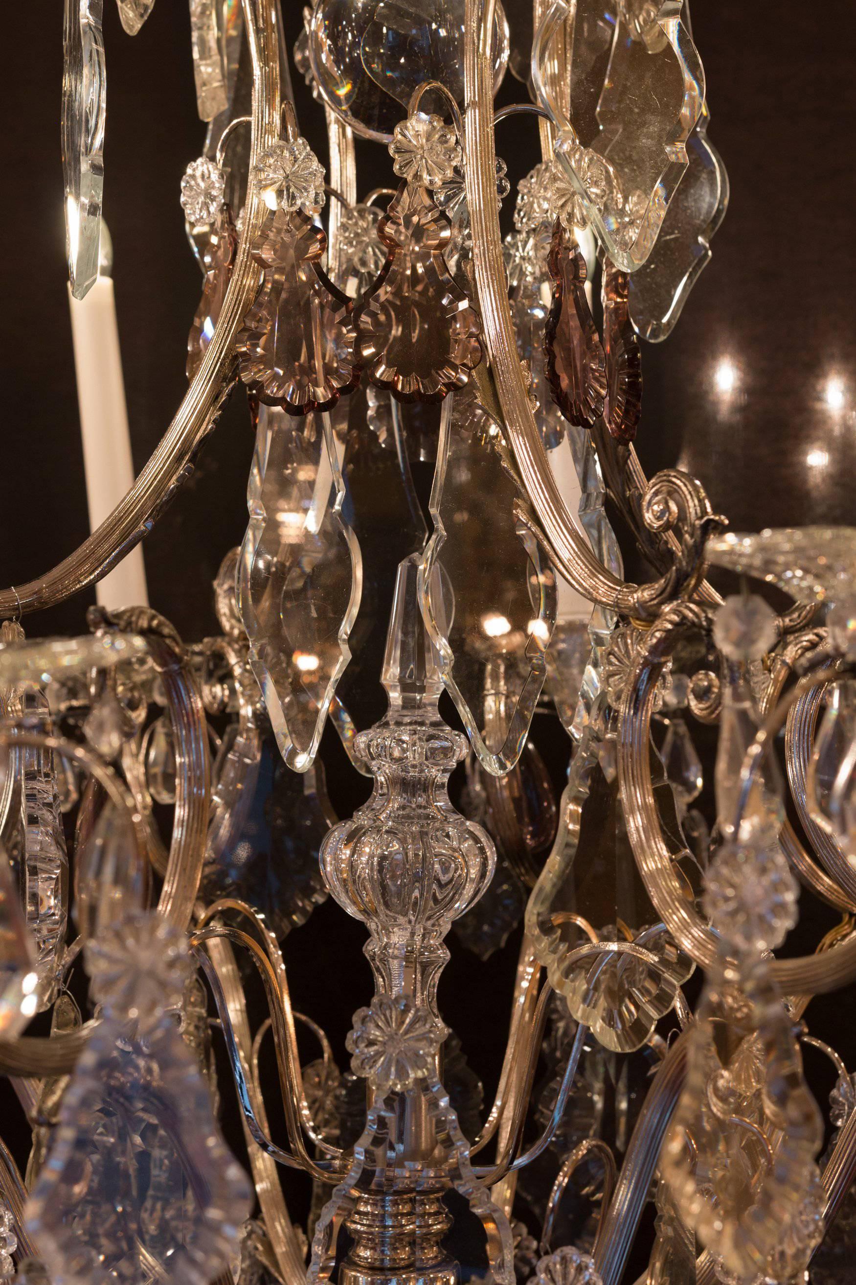 20th Century French Mid-20 Century, Louis XV Style, Silverplate and Boheme Crystal Chandelier