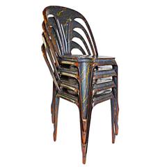 Stackable Green Galvanised Tin Chair, Multipls, J. Mathieu