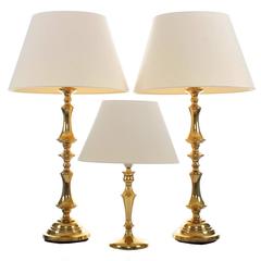 Vintage Very Attractive Set of Three Danish Brass Table Lamps, 1970s