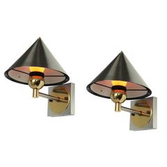 Pair of Bedside Wall Lamps in Brushed Stainless Steel and Brass, 1990s, USA
