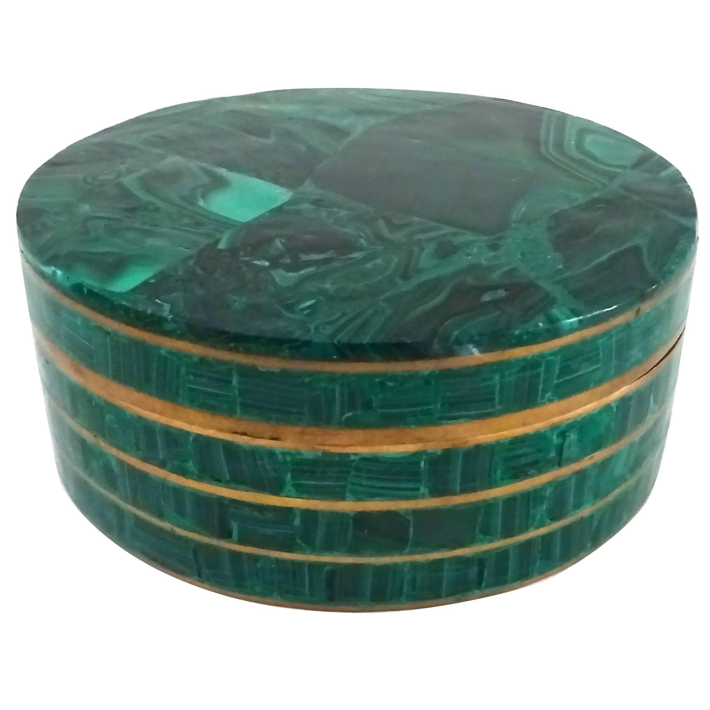 Chic 1950s Malachite and Brass Box For Sale