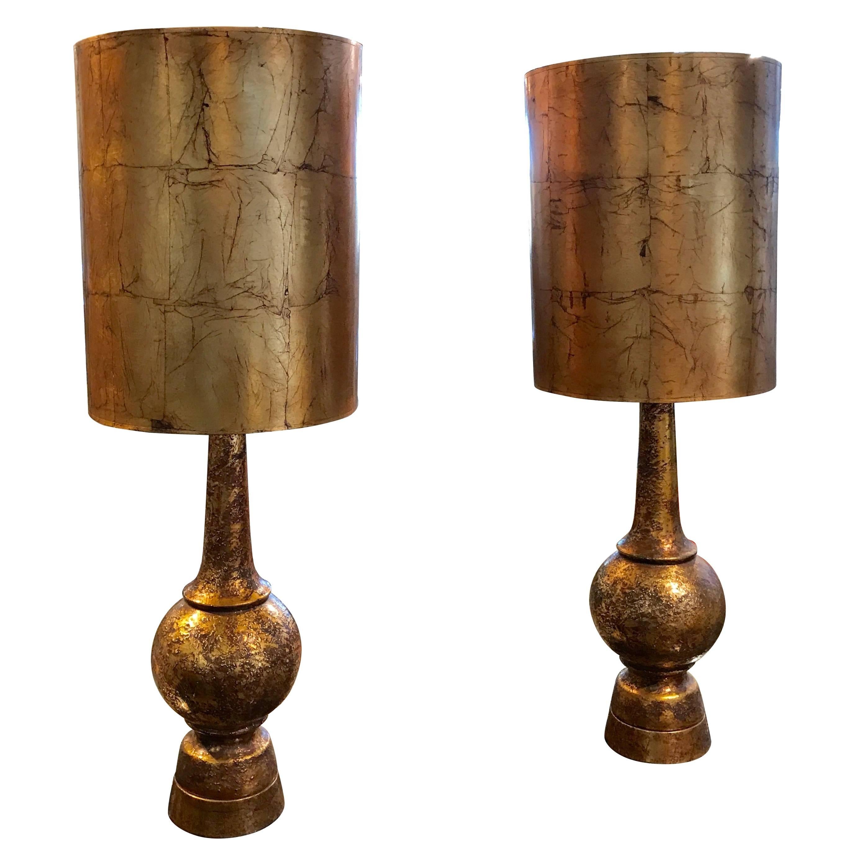 Pair of Nardini Brutalist brass patinated ceramic Lamps in Working Condition