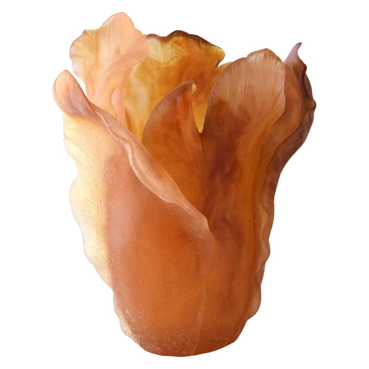 Large Daum Amber Tulip Vase with Original Box at 1stDibs daum tulip vase