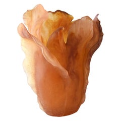 Large Daum Amber Tulip Vase with Original Box 