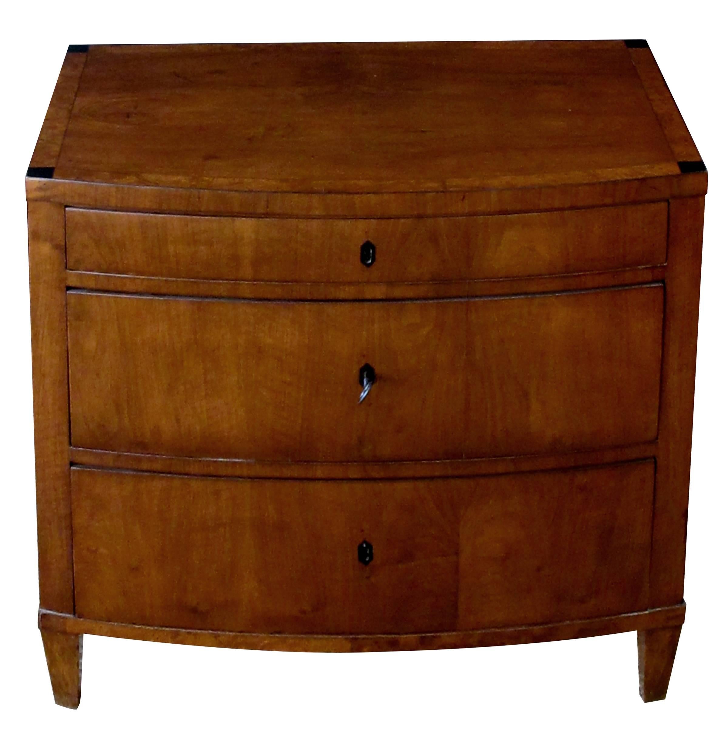 A Handsome Danish Empire 3-Drawer Walnut Bow-Front Commode/Chest w Burlwood Trim