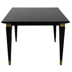 Vintage Ebonized Wood Square Side Table with Bronze Mounts