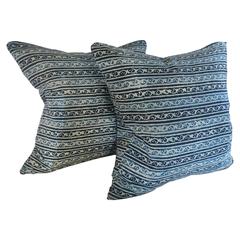 Pair of Indigo Batik Striped Pillows