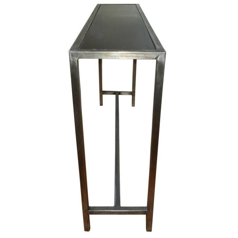 Industrial Steel and Marble Console Table from Belgium