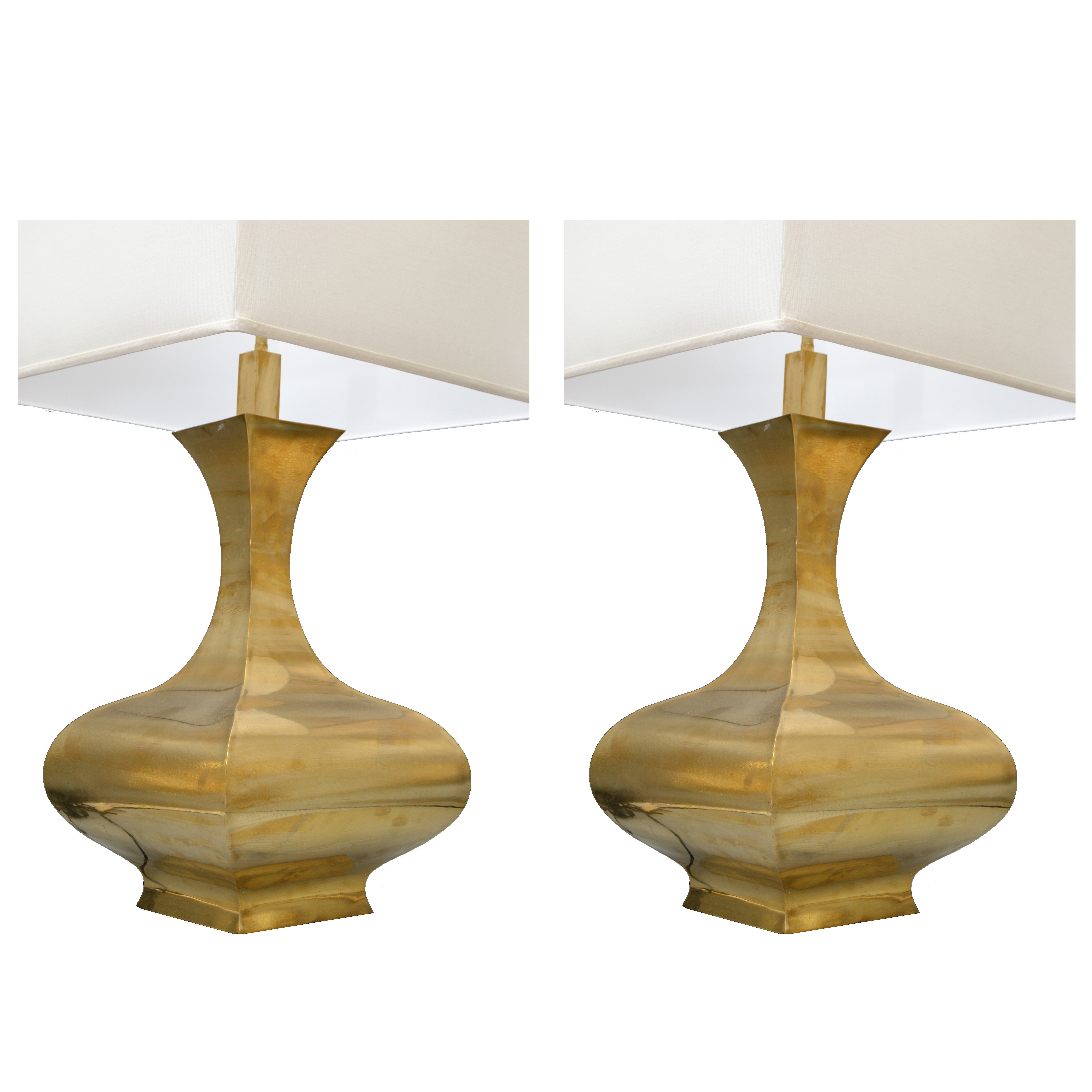 Pair of Heavy Solid Brass Finial Shape Table Lamps For Sale at 1stDibs